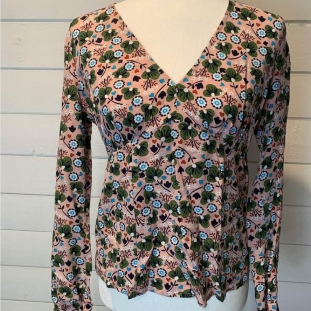 Boden Long Sleeve V-Neck Top, pink